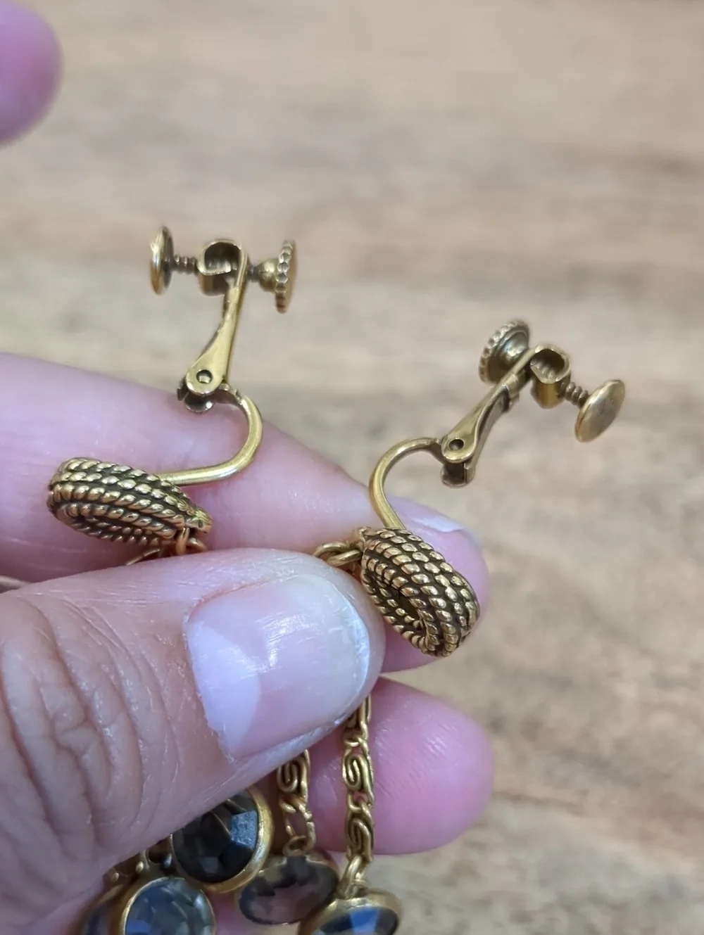Vintage Goldette Crystal Earrings with Faceted Smoky Crystal Dangles